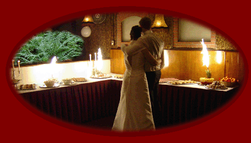 Bruidspaar bij dessert-buffet